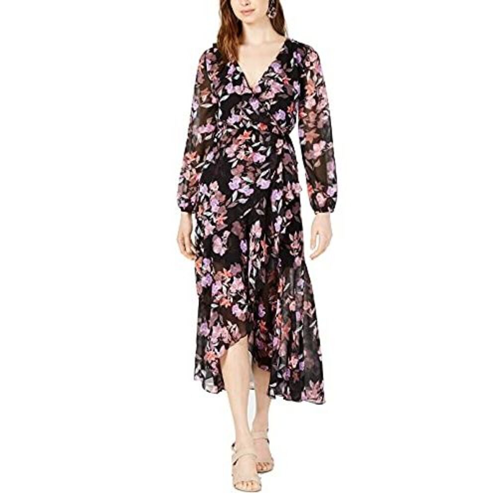 Bar III Womens Floral Ruffled Maxi Dress Black S